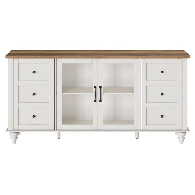 WAMPAT Farmhouse Glass Door TV Stand for up to 110 TVs, Modern Entertainment Center with Storage