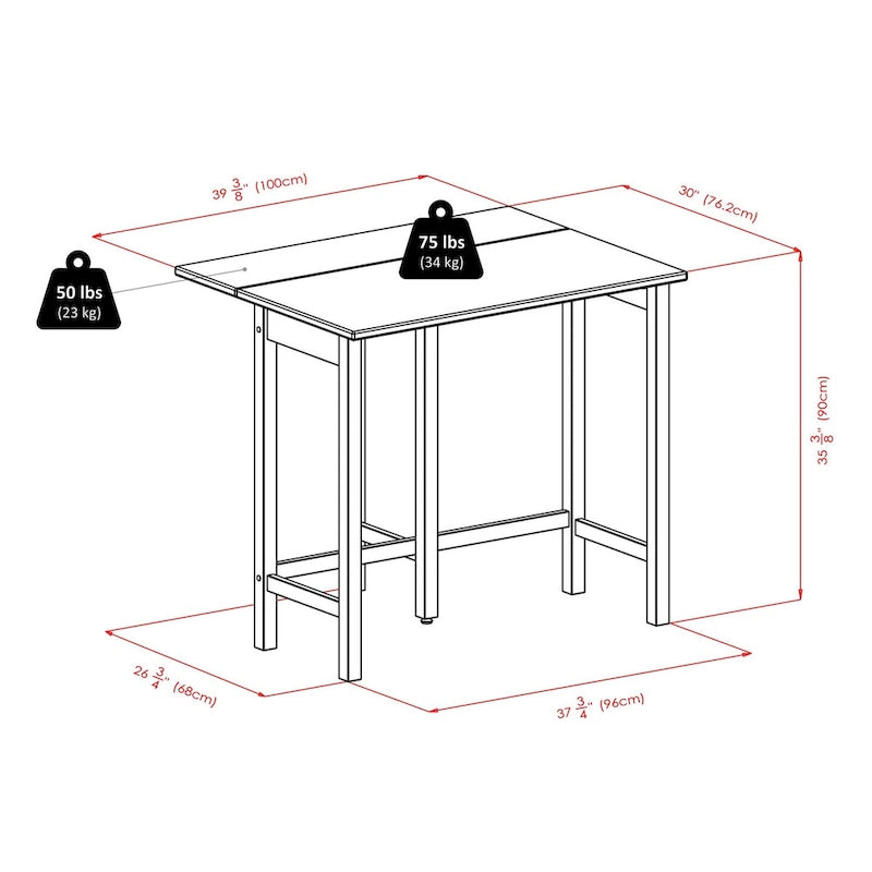 3-Pc Drop Leaf Table with Ladder-back Counter Stools, Walnut