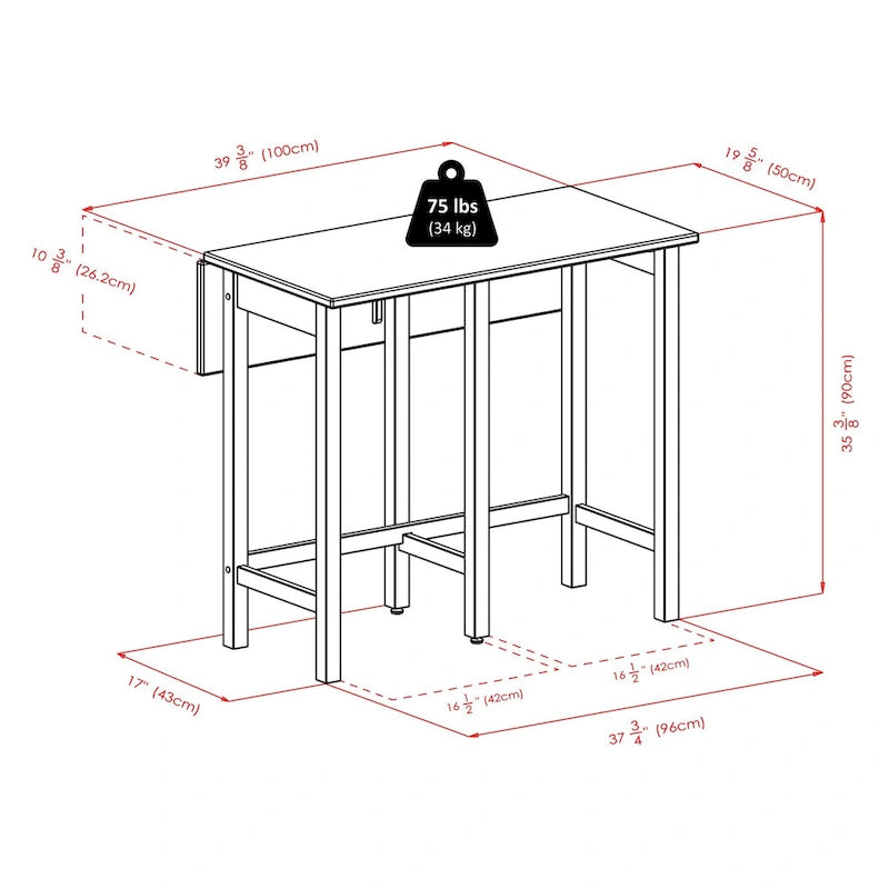 3-Pc Drop Leaf Table with Ladder-back Counter Stools, Walnut