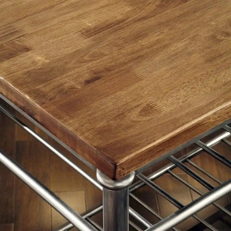 Classic French Style Hardwood Butcher Block Top Metal Kitchen Utility Table - 52W x 25D x 36H in.