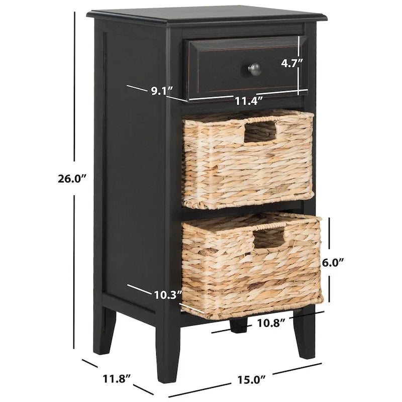 SAFAVIEH Helma Distressed Black Drawer Storage Side Table - 15 x 11.8 x 27.6 - 15Wx12Dx26H