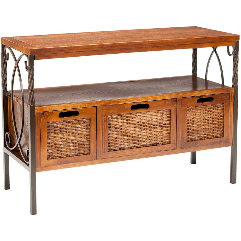 SAFAVIEH Tamuita Antique Pewter Dark Walnut Finish Console Table - 36 x 13.8 x 24.8 - 36Wx14Dx25H