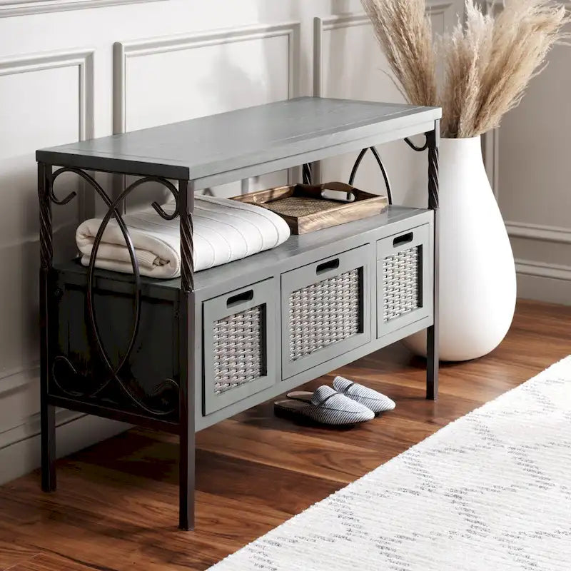 SAFAVIEH Tamuita Antique Pewter Dark Walnut Finish Console Table - 36 x 13.8 x 24.8 - 36Wx14Dx25H