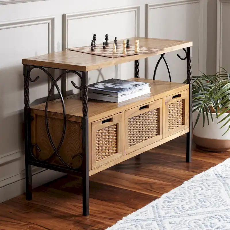 SAFAVIEH Tamuita Antique Pewter Dark Walnut Finish Console Table - 36 x 13.8 x 24.8 - 36Wx14Dx25H