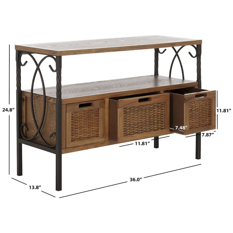 SAFAVIEH Tamuita Antique Pewter Dark Walnut Finish Console Table - 36 x 13.8 x 24.8 - 36Wx14Dx25H