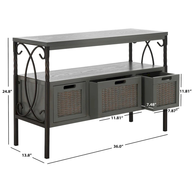 SAFAVIEH Tamuita Antique Pewter Dark Walnut Finish Console Table - 36 x 13.8 x 24.8 - 36Wx14Dx25H