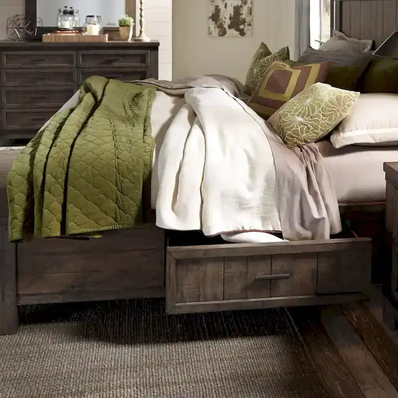 Thornwood Hills Rock Beaten Gray with Saw Cuts Queen Two Sided Storage Bed