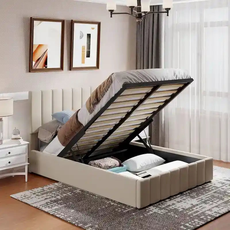 Full/Queen Upholstered Platform Bed with Lift Up Storage