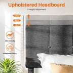 Bed Frame, Modern Platform Bed Frame with Adjustable Headboard, Geometric Upholstered Bed Frame 800LBS Sturdy Solid Wooden Slats