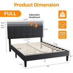 Bed Frame, Modern Platform Bed Frame with Adjustable Headboard, Geometric Upholstered Bed Frame 800LBS Sturdy Solid Wooden Slats