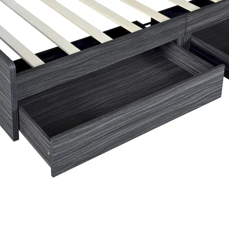 Twin Size Storage Platform Bed Frame with Shelves and Drawers