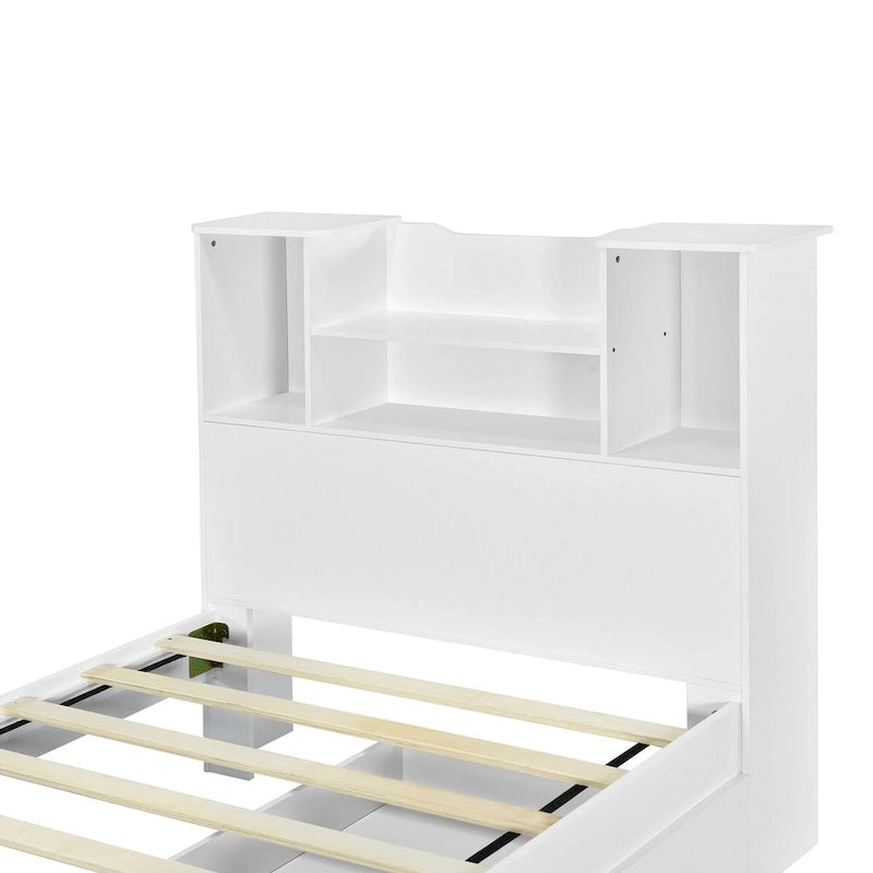 Twin Size Storage Platform Bed Frame with Shelves and Drawers