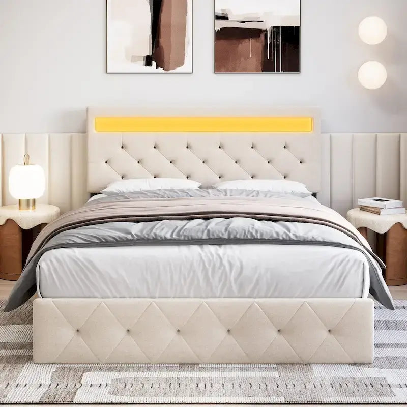 Bed Frame with LED Lights Headboard