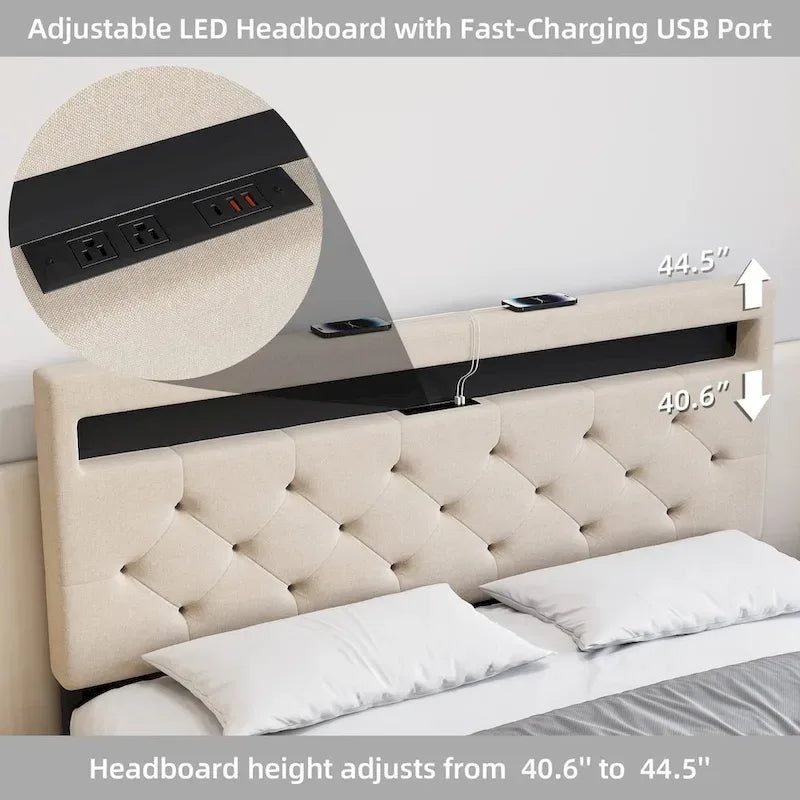 Bed Frame with LED Lights Headboard
