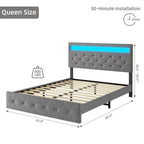 Bed Frame with LED Lights Headboard