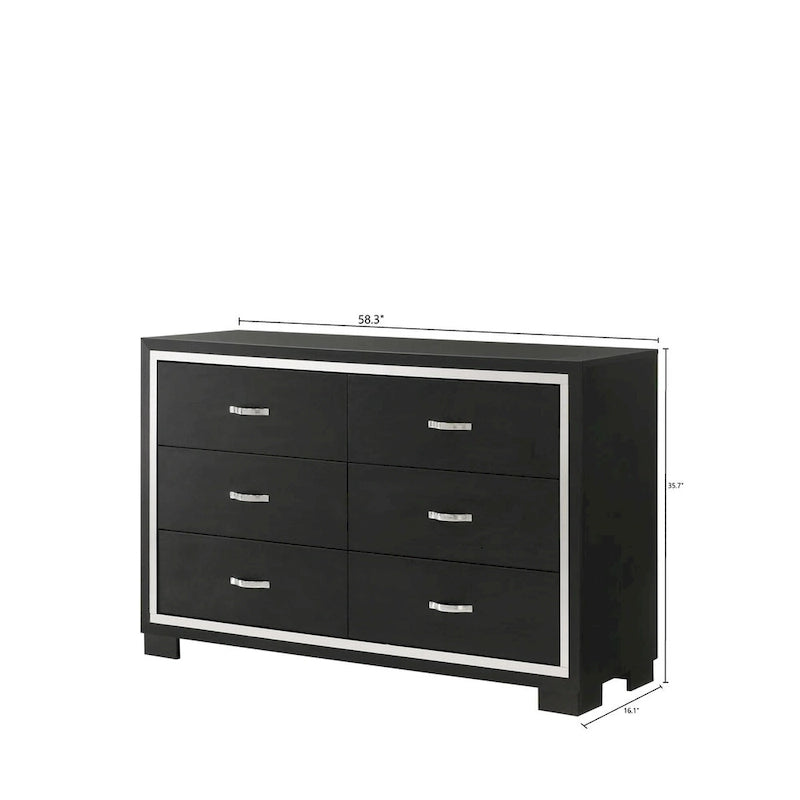 Pedro 6 Piece Black Velvel Upholstered Panel Bedroom Set