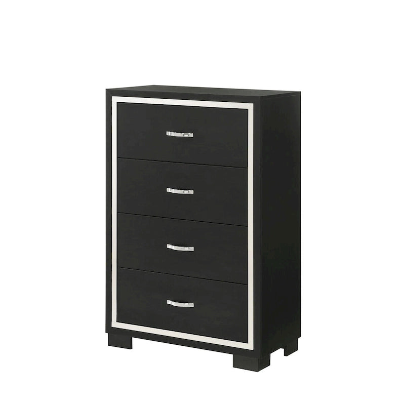 Pedro 6 Piece Black Velvel Upholstered Panel Bedroom Set