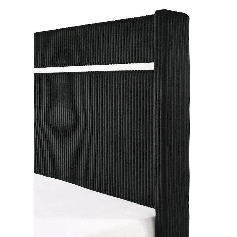 Pedro 6 Piece Black Velvel Upholstered Panel Bedroom Set
