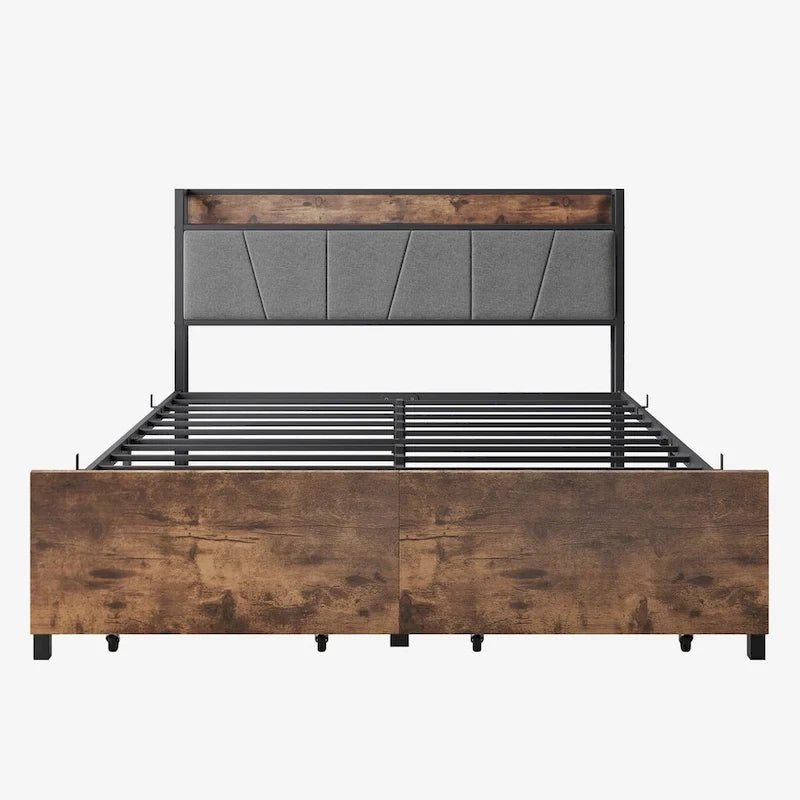 Storage Headboard Metal Bed Frame with 2 Drawers