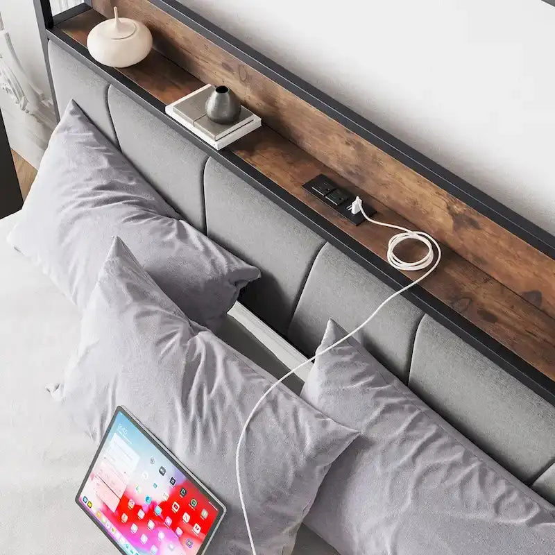 Storage Headboard Metal Bed Frame with 2 Drawers