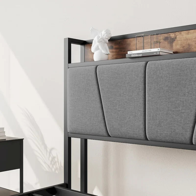 Storage Headboard Metal Bed Frame with 2 Drawers
