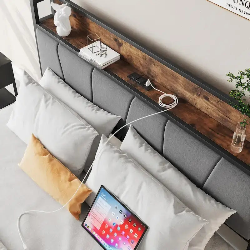 Storage Headboard Metal Bed Frame with 2 Drawers