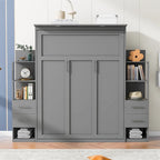 Merax Murphy Bed Wall Bed with Shelves, Drawers and LED Lights