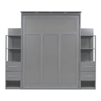 Merax Murphy Bed Wall Bed with Shelves, Drawers and LED Lights