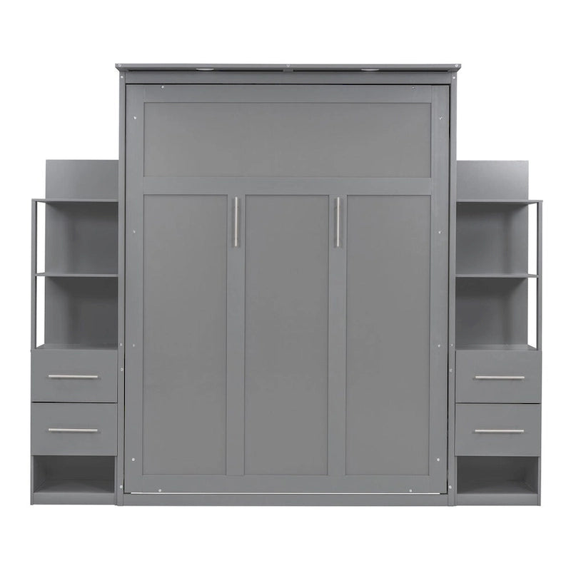 Merax Murphy Bed Wall Bed with Shelves, Drawers and LED Lights