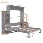 Merax Murphy Bed Wall Bed with Shelves, Drawers and LED Lights