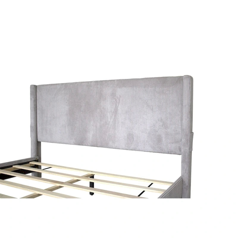 Footboard Drawer Storage Upholstered Wingback Bed