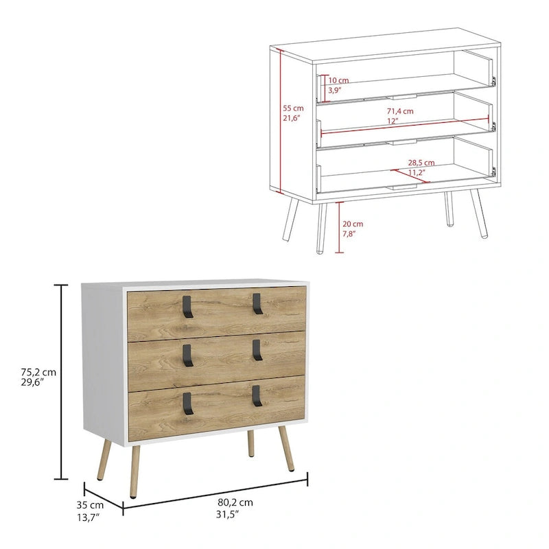 Huna 3-Drawer Dresser 31.5 Wide