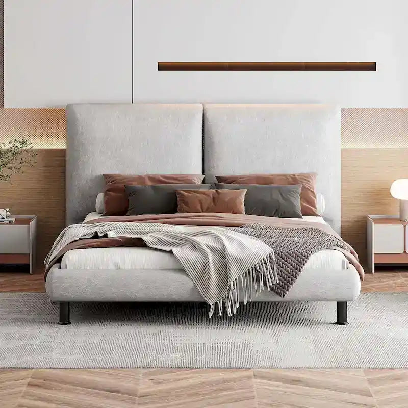 Queen Size Platform Bed with Two Large Headrests