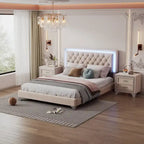 3-Pieces Bedroom Sets with Queen Size Upholstered Platform Bed and Two Nightstands