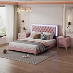 3-Pieces Bedroom Sets with Queen Size Upholstered Platform Bed and Two Nightstands