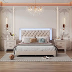 3-Pieces Bedroom Sets with Queen Size Upholstered Platform Bed and Two Nightstands