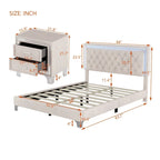 3-Pieces Bedroom Sets with Queen Size Upholstered Platform Bed and Two Nightstands