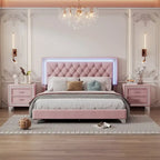 3-Pieces Bedroom Sets with Queen Size Upholstered Platform Bed and Two Nightstands