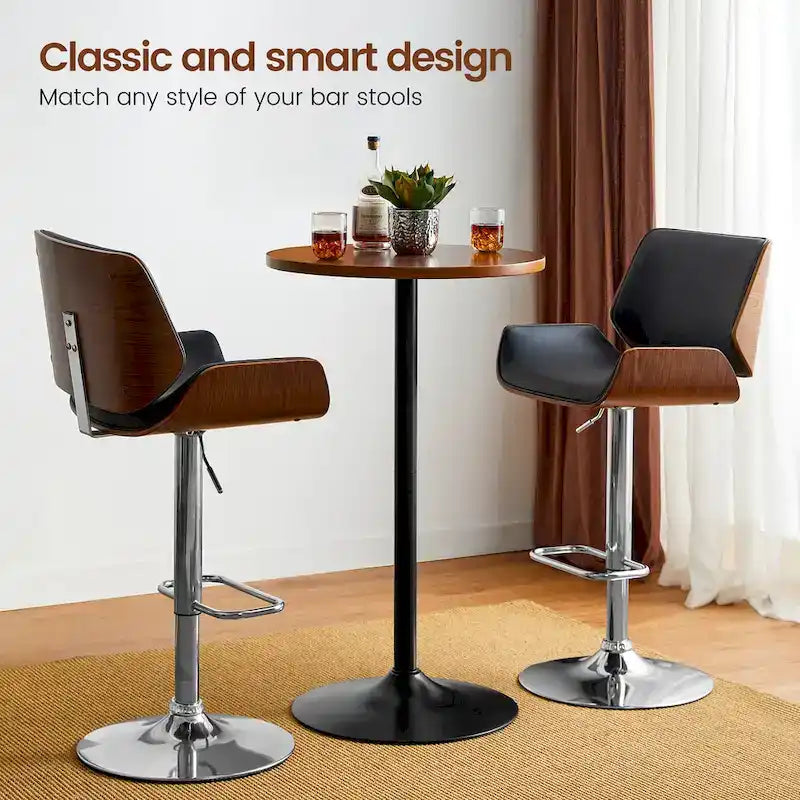 Glitzhome 39.5H Modern Bistro Walnut Top Round Pub Bar Table