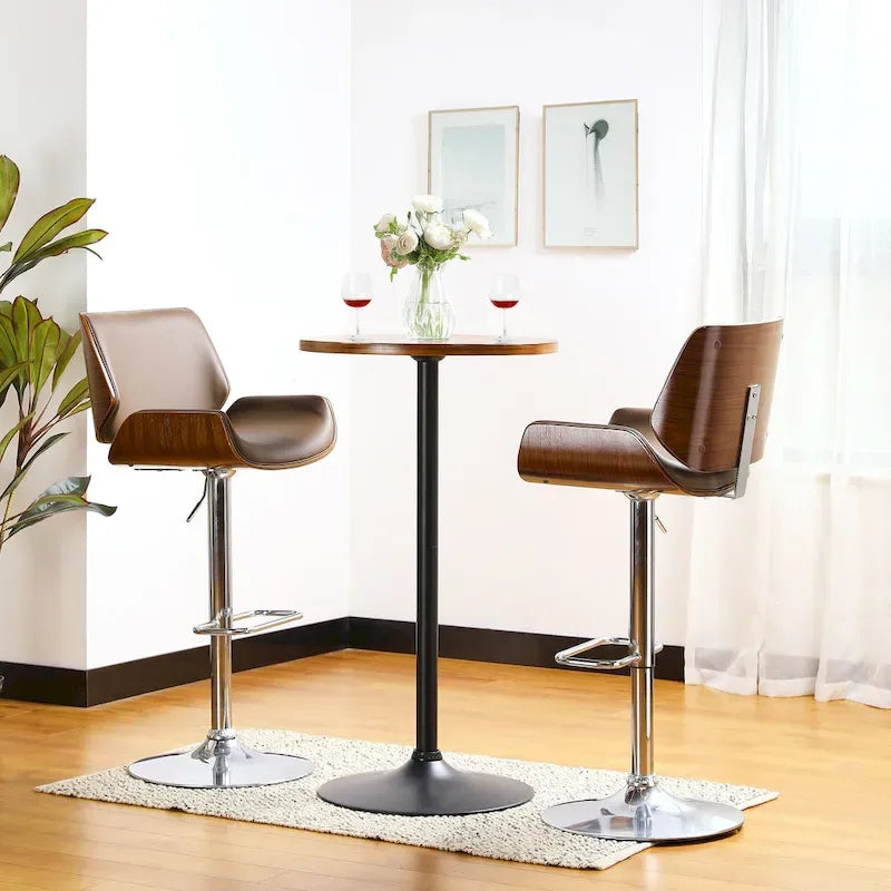 Glitzhome 39.5H Modern Bistro Walnut Top Round Pub Bar Table