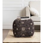 Jani Tamarindo 20 x 20 x 20 Square Black & White Pouf Ottoman - Handmade Footrest for Living Room, Nursery