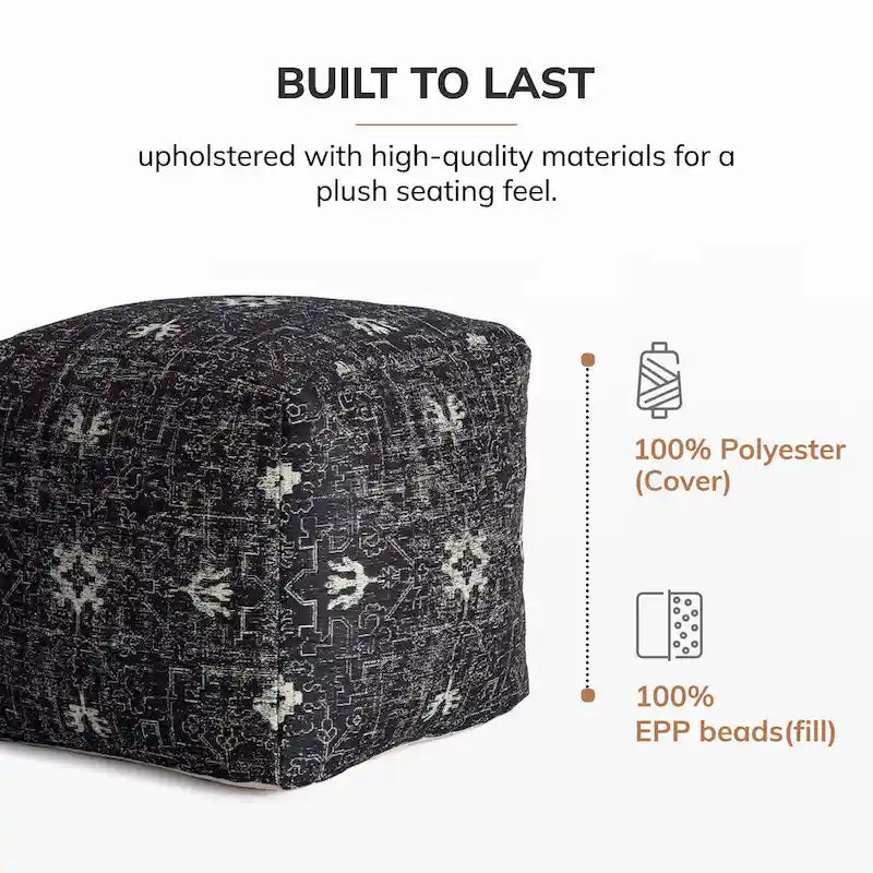 Jani Tamarindo 20 x 20 x 20 Square Black & White Pouf Ottoman - Handmade Footrest for Living Room, Nursery