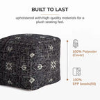 Jani Tamarindo 20 x 20 x 20 Square Black & White Pouf Ottoman - Handmade Footrest for Living Room, Nursery