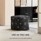 Jani Tamarindo 20 x 20 x 20 Square Black & White Pouf Ottoman - Handmade Footrest for Living Room, Nursery