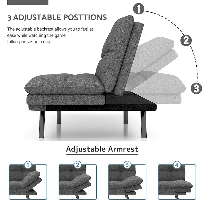 Memory Foam Futon Couch Bed Convertible Sofa with Adjustable Splitback for Compact Living Space