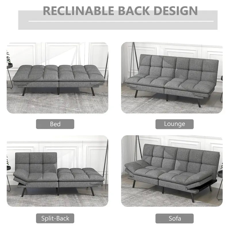 Memory Foam Futon Couch Bed Convertible Sofa with Adjustable Splitback for Compact Living Space