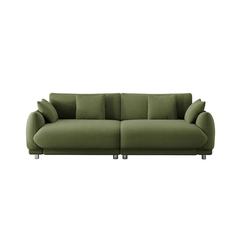 86.6 Modern Teddy Velvet Triple Sofa with 4 Pillows and Metal Legs