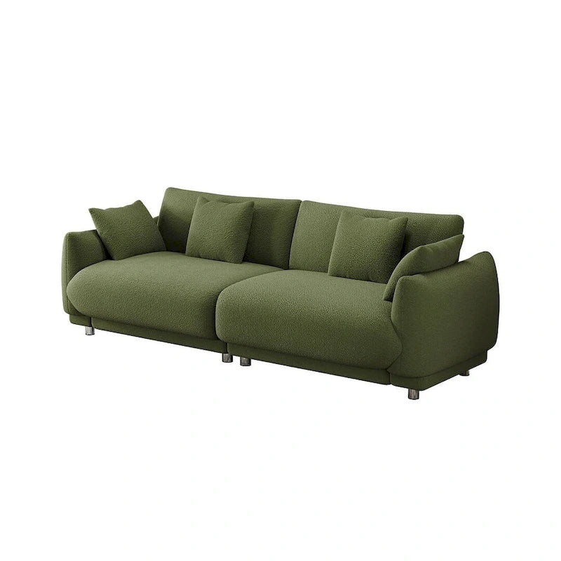 86.6 Modern Teddy Velvet Triple Sofa with 4 Pillows and Metal Legs