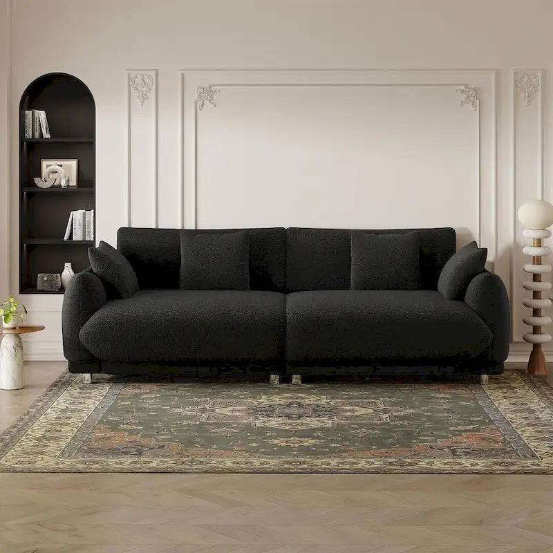 86.6 Modern Teddy Velvet Triple Sofa with 4 Pillows and Metal Legs