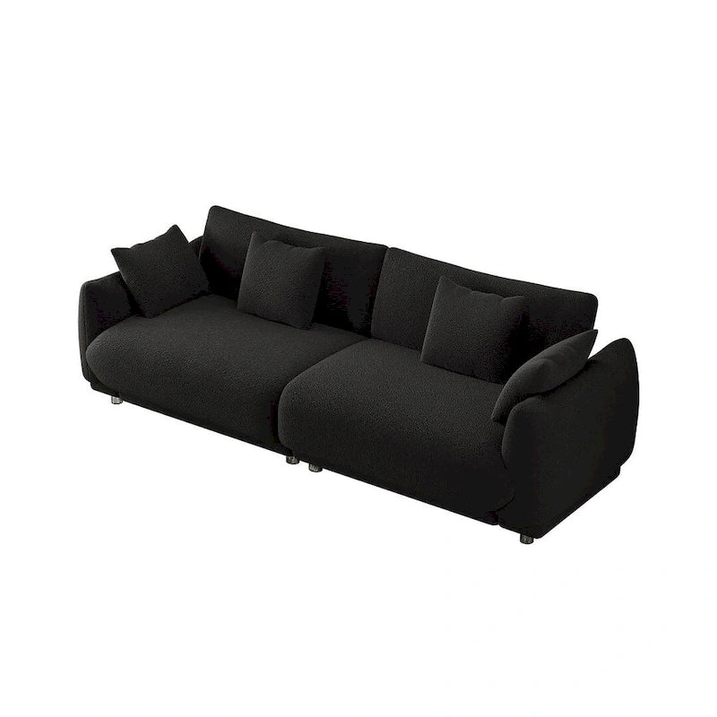 86.6 Modern Teddy Velvet Triple Sofa with 4 Pillows and Metal Legs